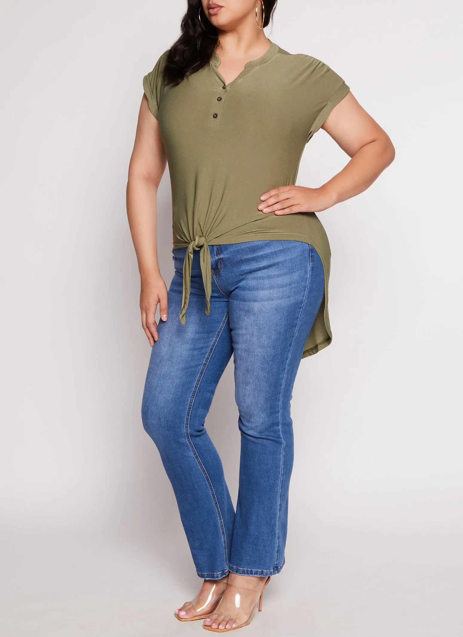 Plus Size Tie Front Half Button High Low Top sold by Rainbow product image thumbnail 2