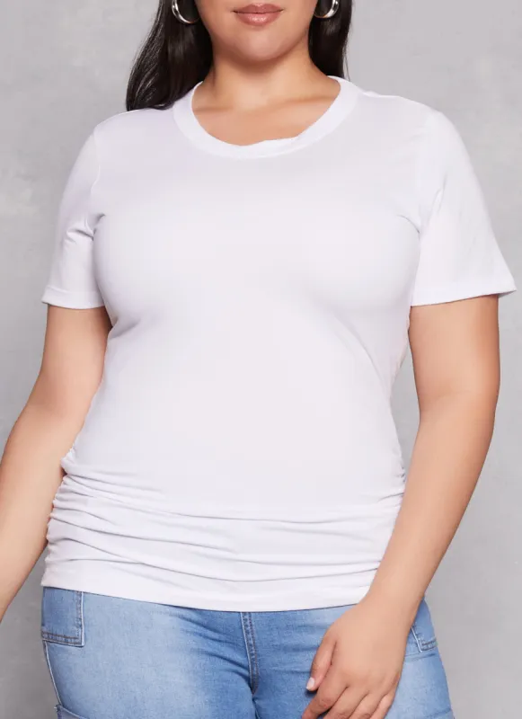 Plus Size Basic Ruched Side Crew Neck Tee sold by Rainbow