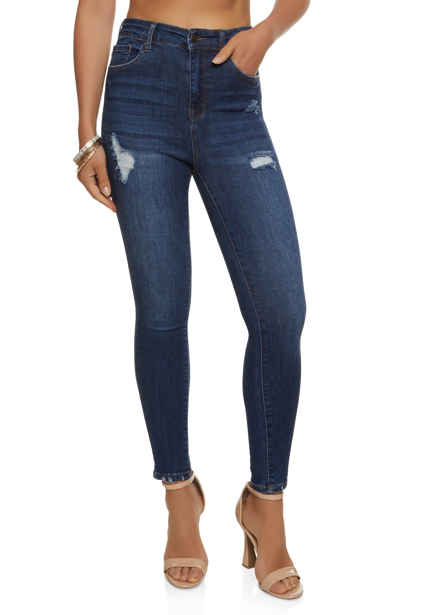 WAX Basic Distressed High Waist Skinny Jeans sold by Rainbow