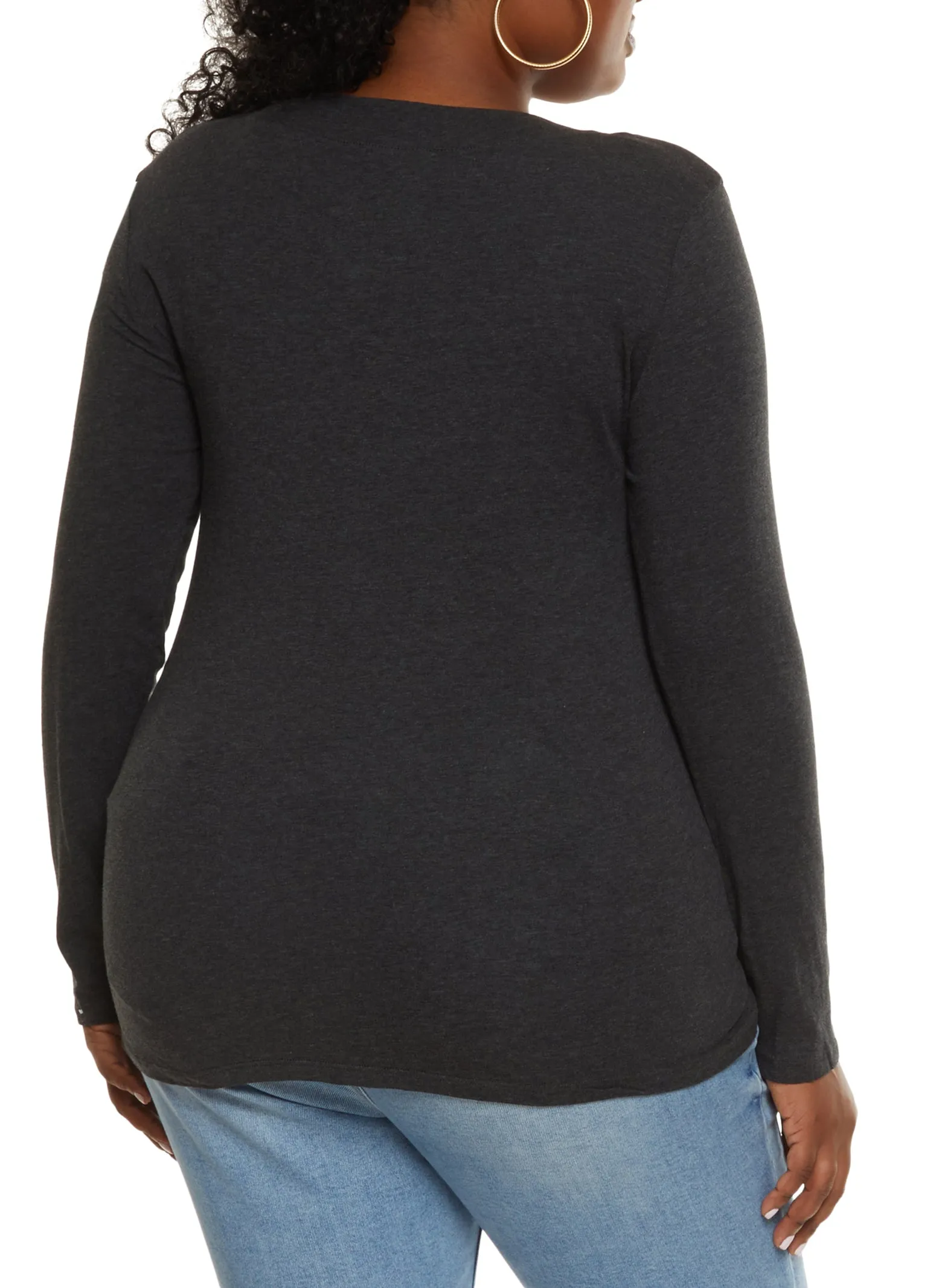 Plus Size Solid V Neck Long Sleeve Tee sold by Rainbow product image thumbnail 2