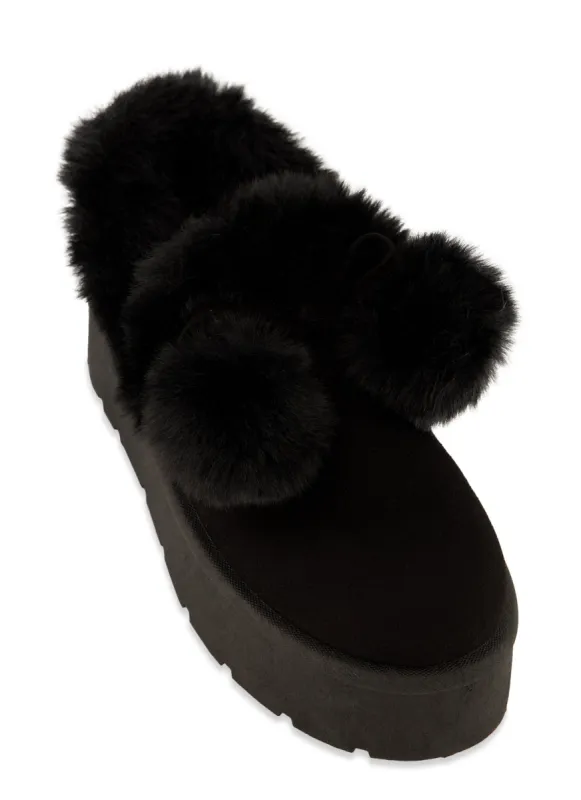 Platform Faux Fur Pom Pom Boots sold by Rainbow