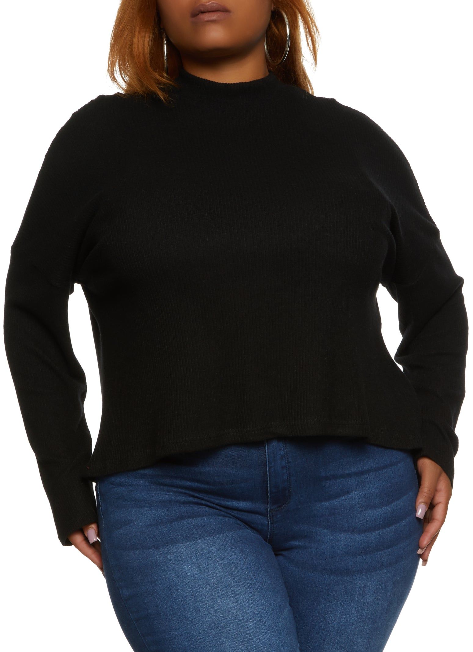 Plus Size Mock Neck Ribbed Knit Long Sleeve Top sold by Rainbow