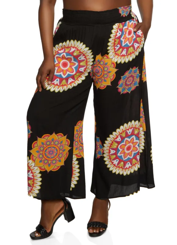 Plus Size Printed Side Slit Wide Leg Pants sold by Rainbow