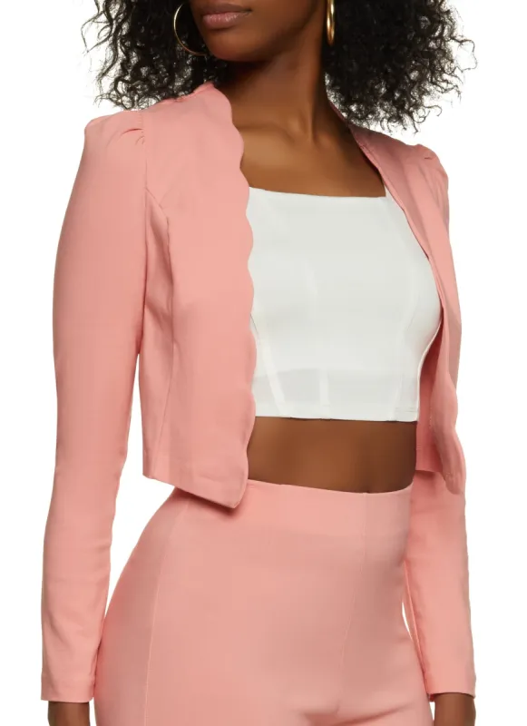 Scalloped Trim Cropped Blazer sold by Rainbow