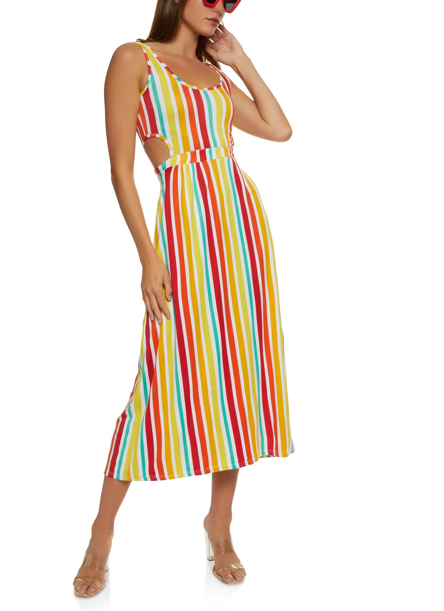 Rainbow Striped Cut Out Maxi Dress sold by Rainbow