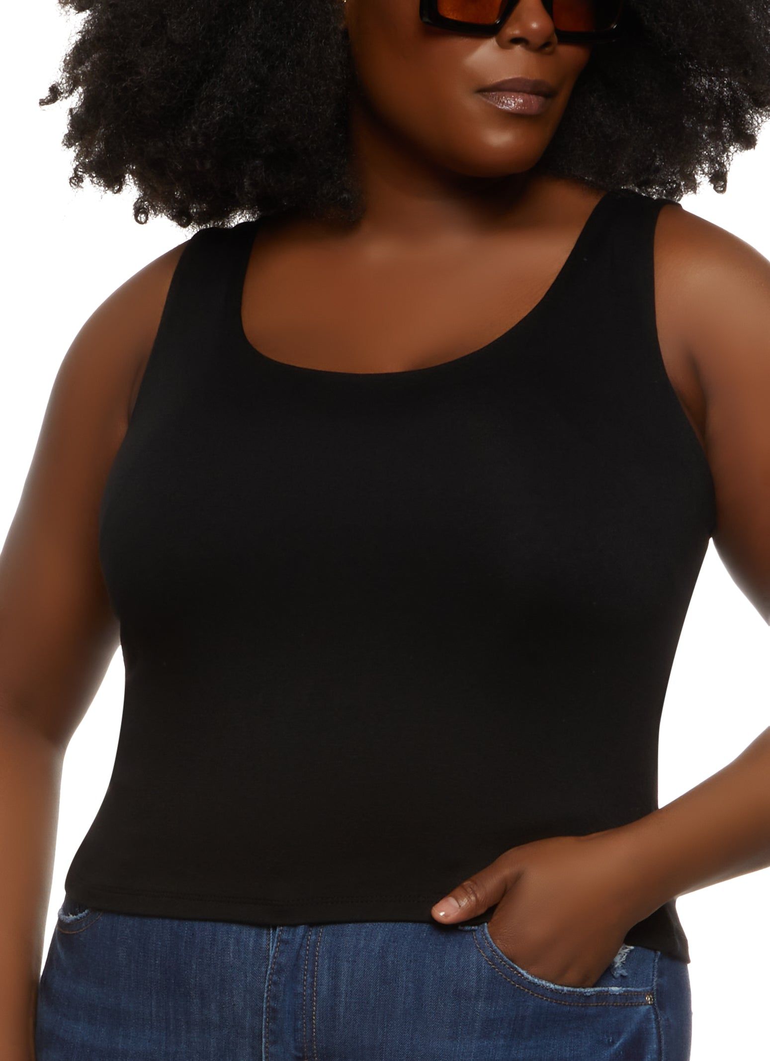 Plus Size Double Layer Scoop Neck Tank Top sold by Rainbow