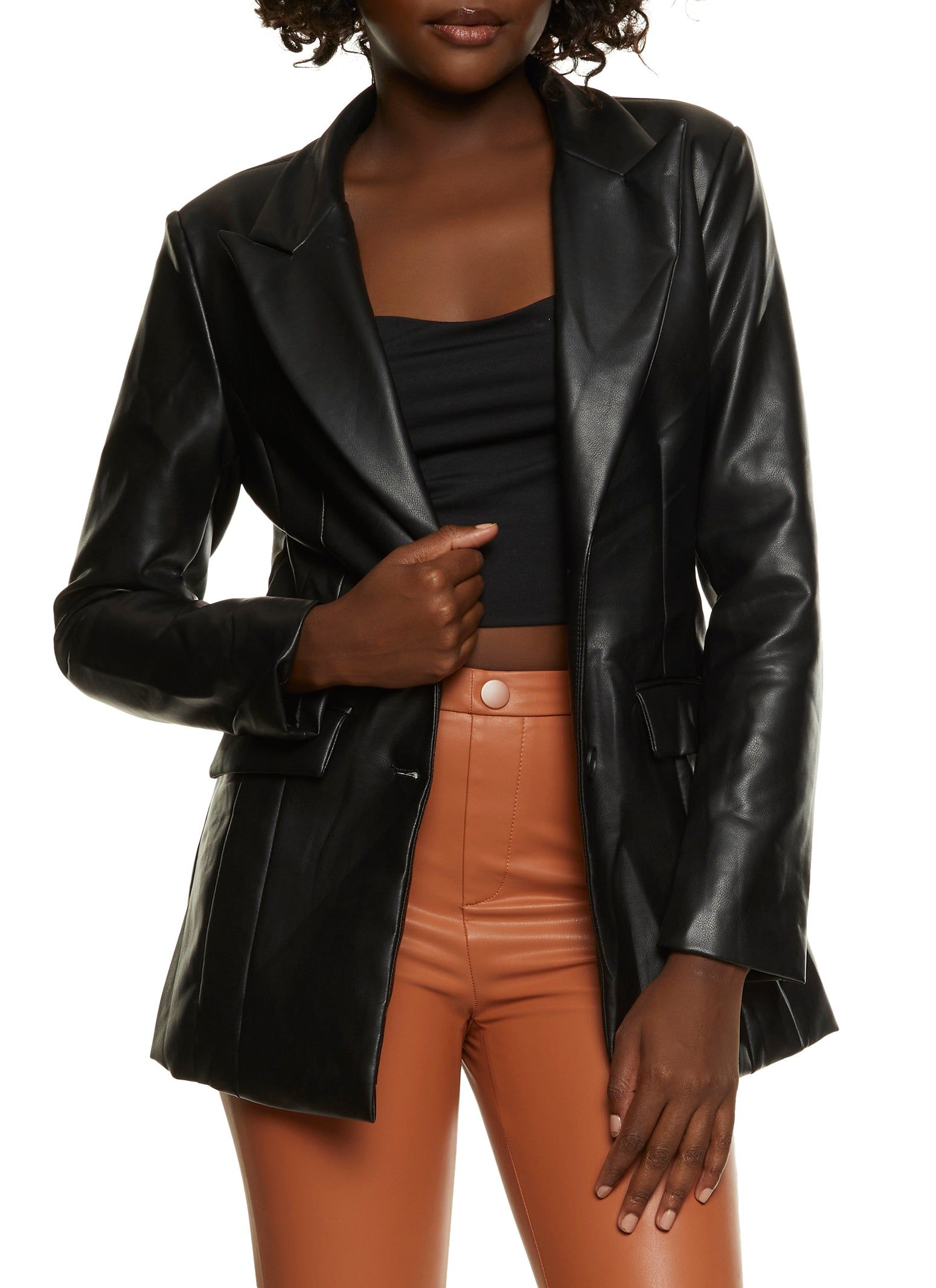 Button Front Faux Leather Jacket sold by Rainbow