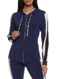 Striped Zip Front Hooded Track Jacket sold by Rainbow
