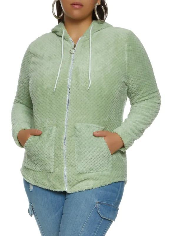 Plus Size Plush Zip Up Hoodie sold by Rainbow