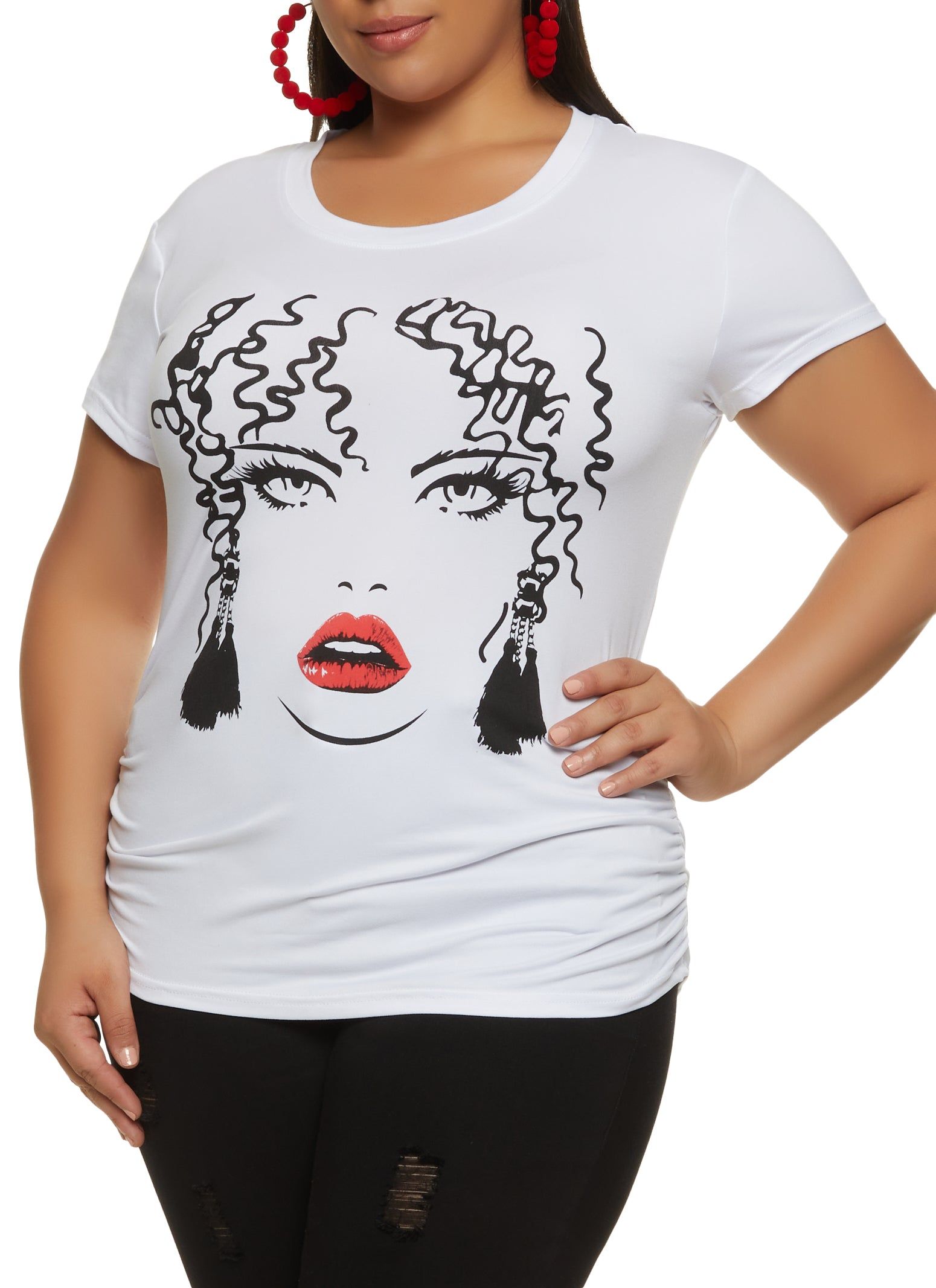 Plus Size Face Ruched Side Graphic Tee sold by Rainbow