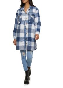 Plaid Brushed Knit Long Line Shacket sold by Rainbow