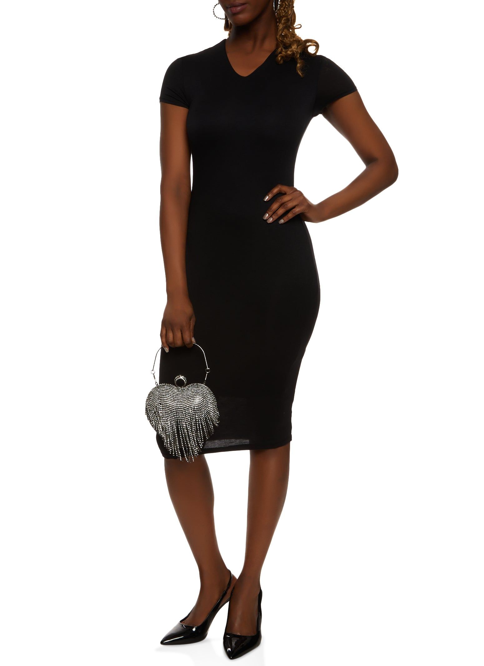 Solid V Neck Midi Dress sold by Rainbow