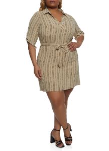 Plus Size Stripe Print Shirt Dress sold by Rainbow
