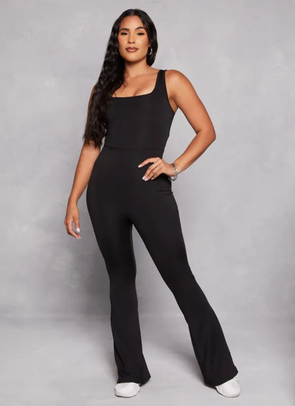 Square Neck Flared Leg Jumpsuit sold by Rainbow
