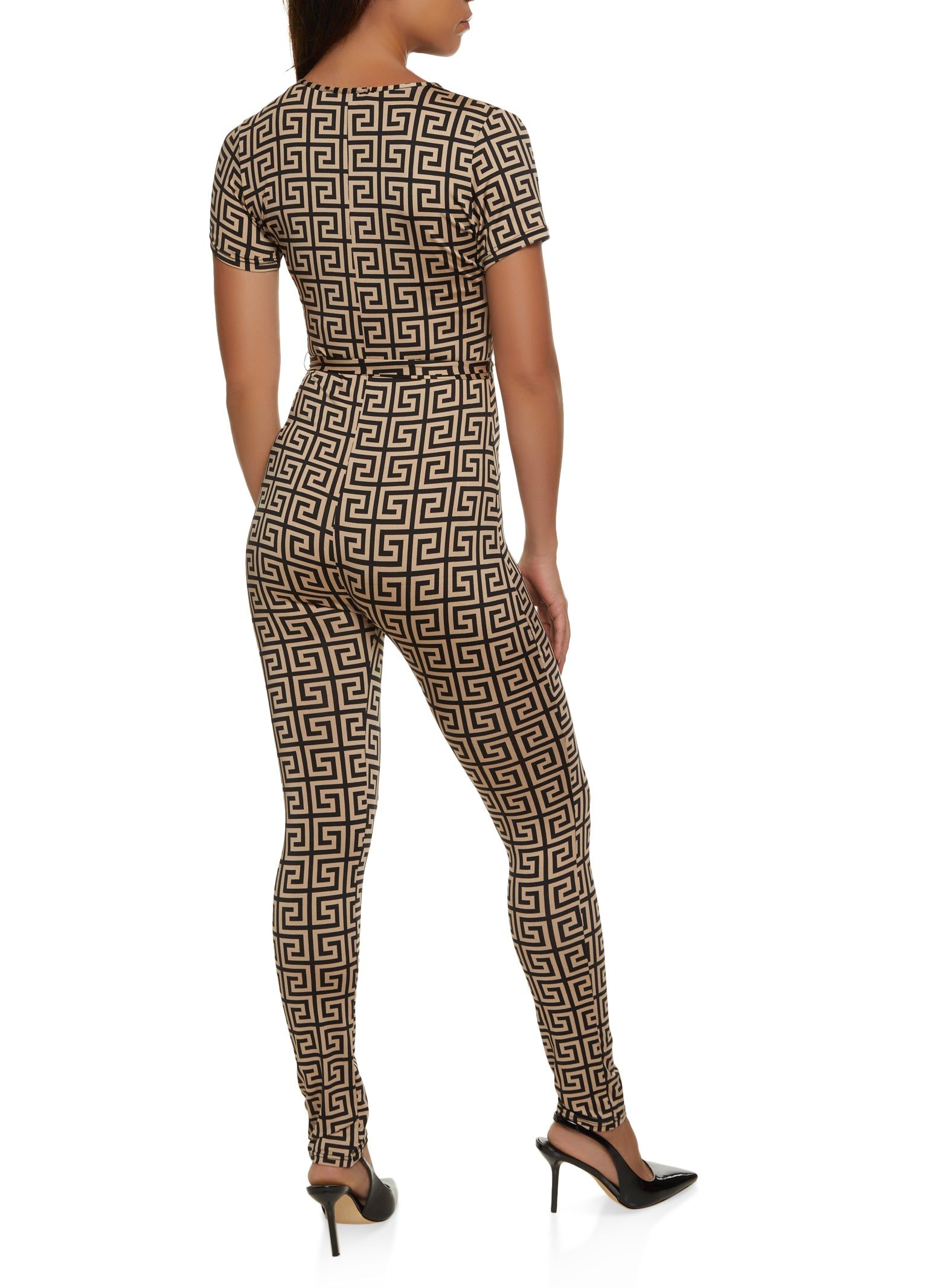 Geometric Print Tie Waist Belted Jumpsuit sold by Rainbow product image thumbnail 2