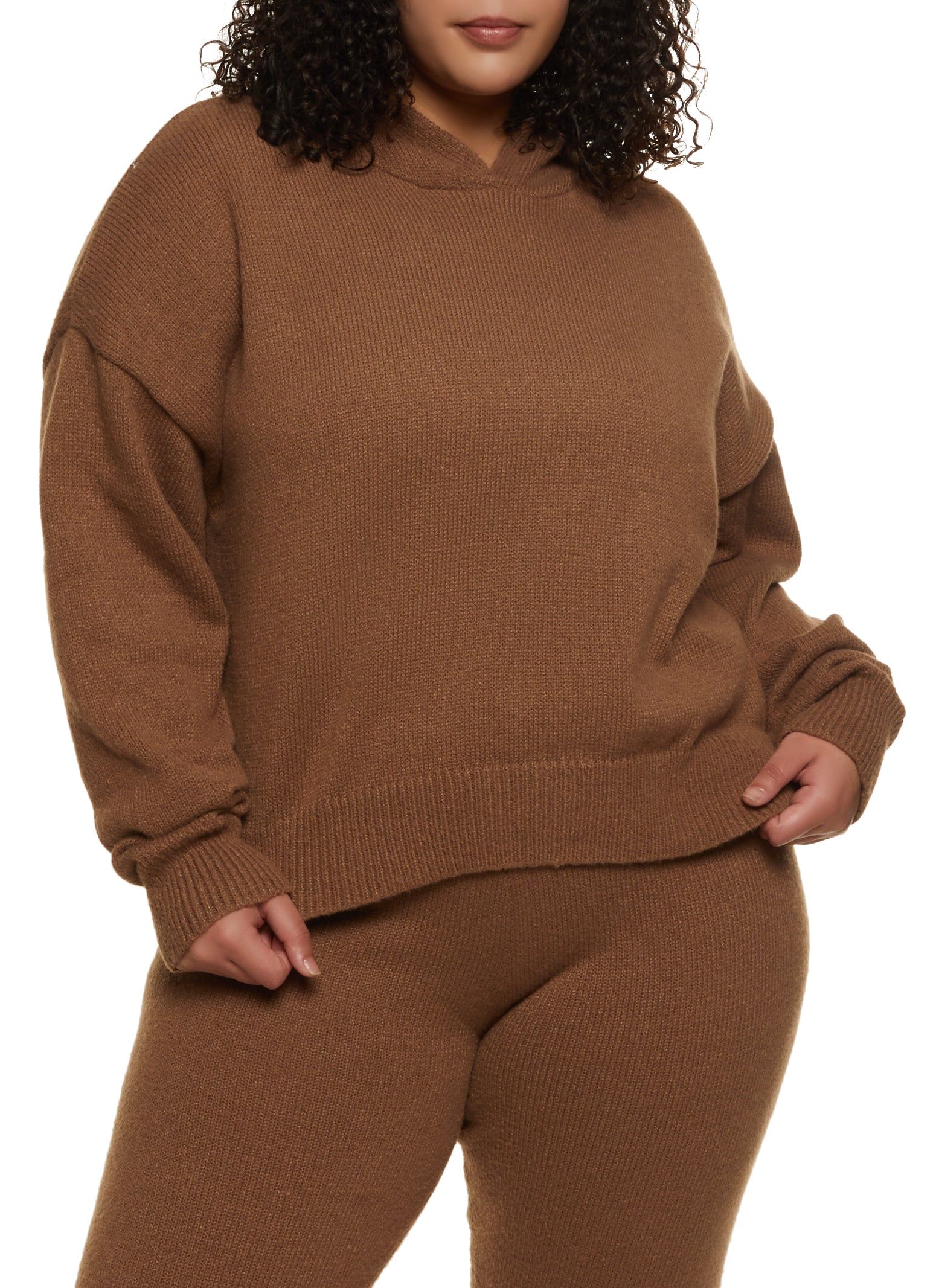 Plus Size Knit Pullover Hoodie sold by Rainbow