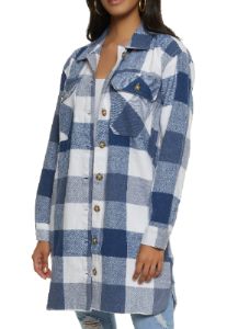 Plaid Brushed Knit Long Line Shacket sold by Rainbow