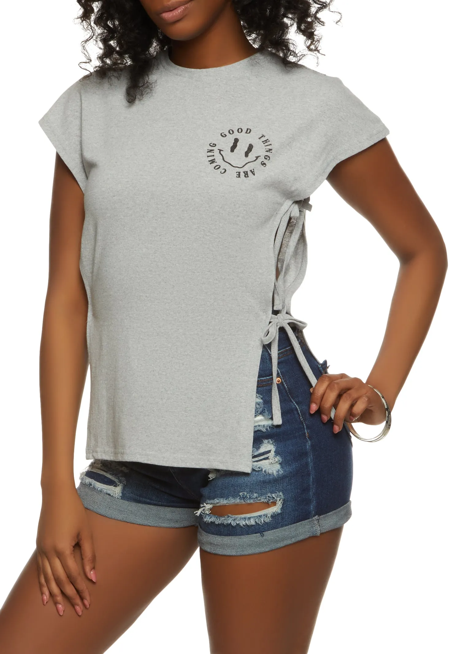 Good Things Are Coming Side Tie Tee sold by Rainbow