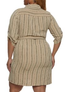 Plus Size Stripe Print Shirt Dress sold by Rainbow