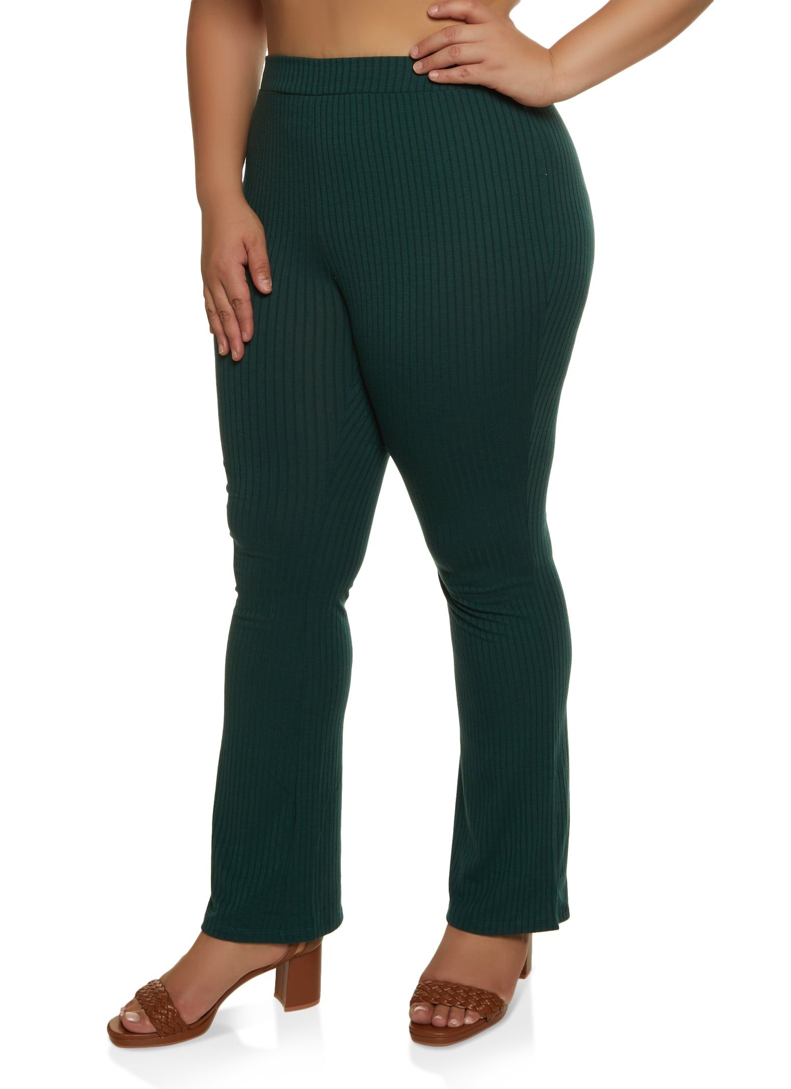 Plus Size Ribbed High Waist Flare Pants sold by Rainbow