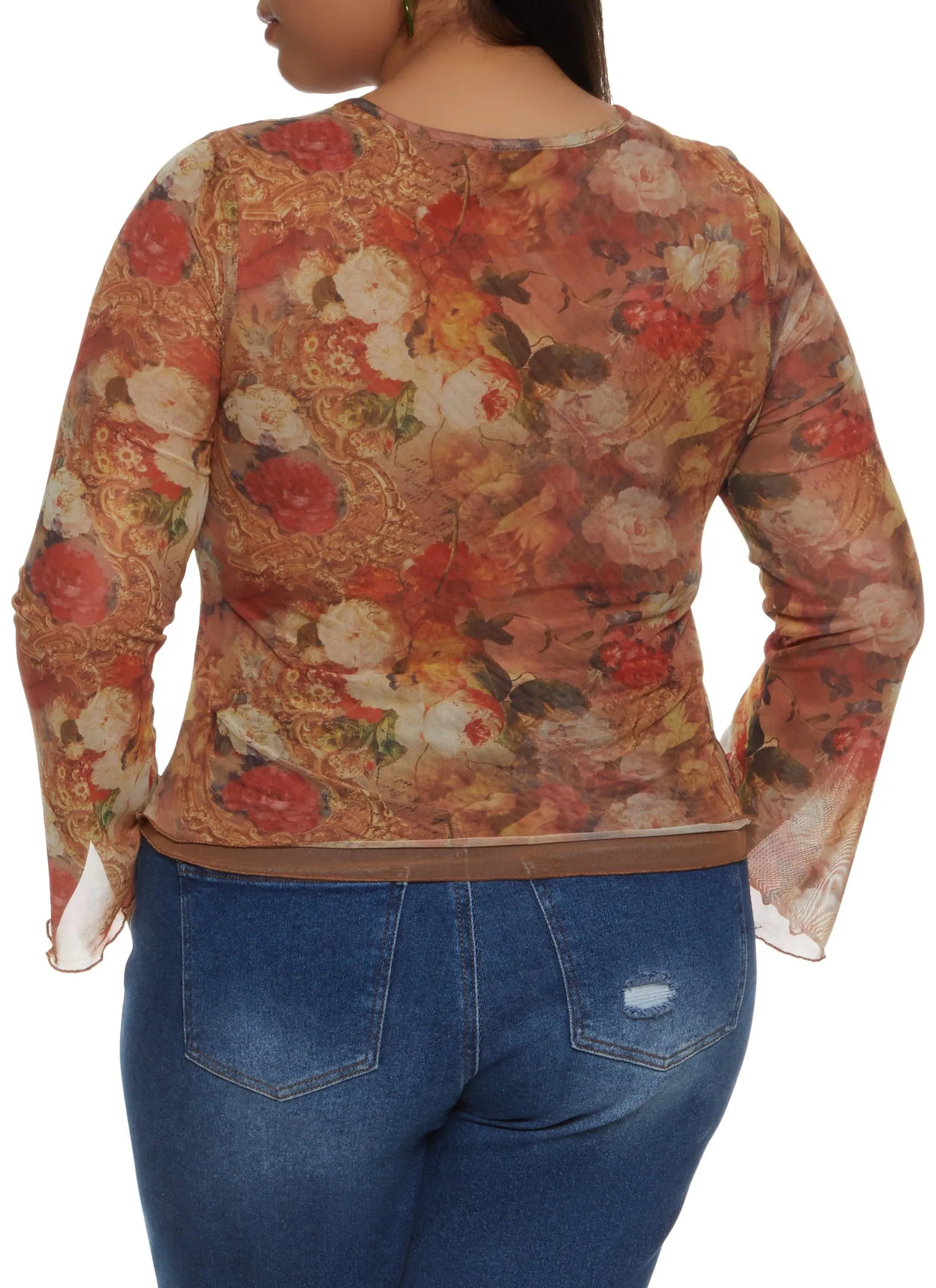 Plus Size Mesh Printed Long Sleeve Top sold by Rainbow product image thumbnail 2