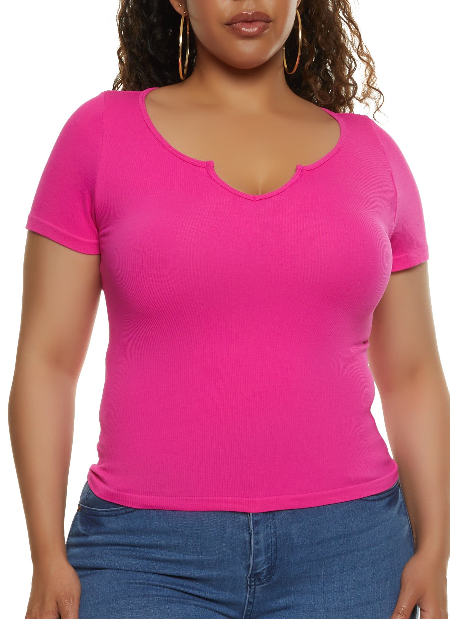 Plus Size Seamless Notched Scoop Neck Top sold by Rainbow