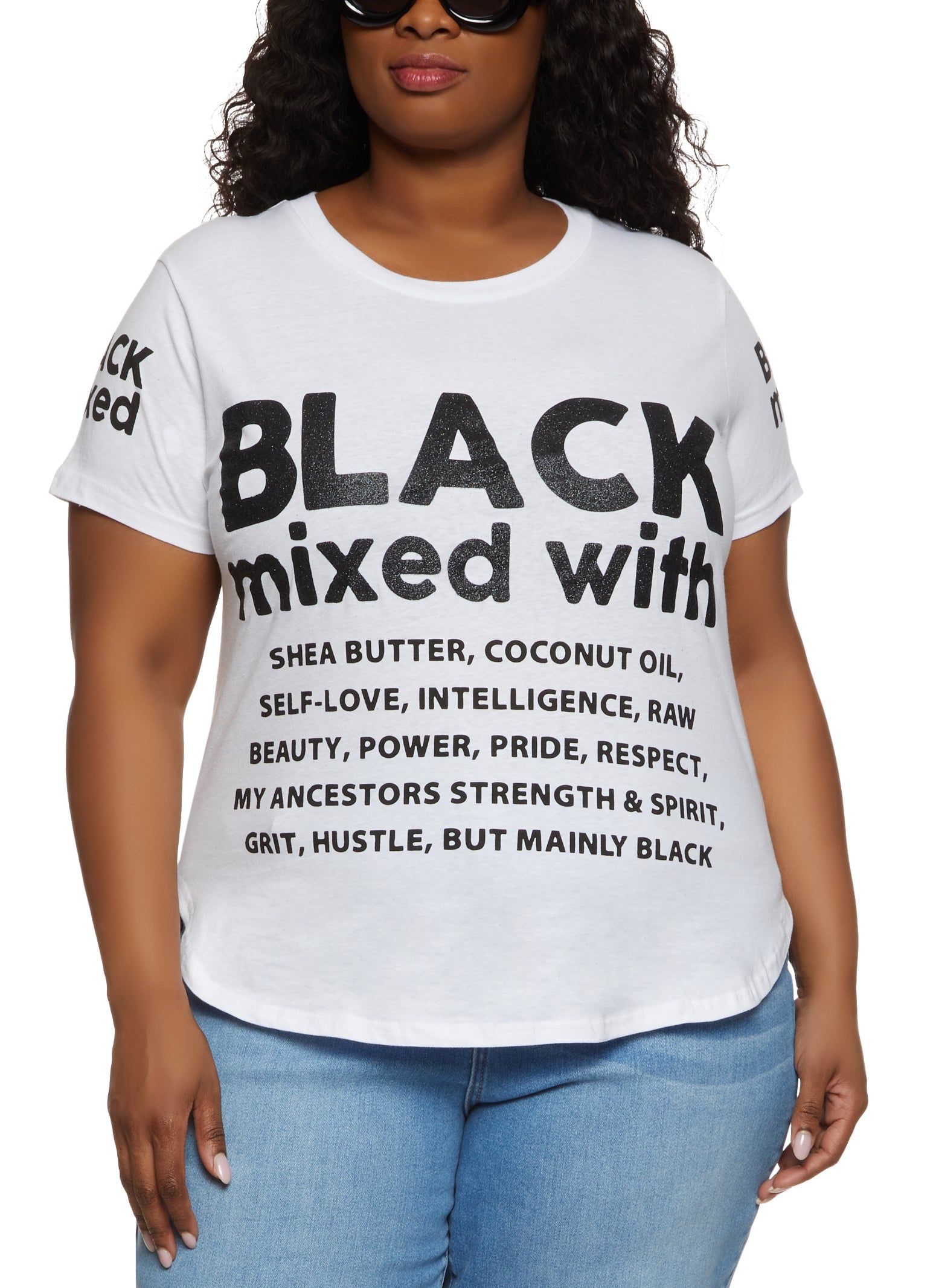 Plus Size Black Mixed With Graphic Tee sold by Rainbow