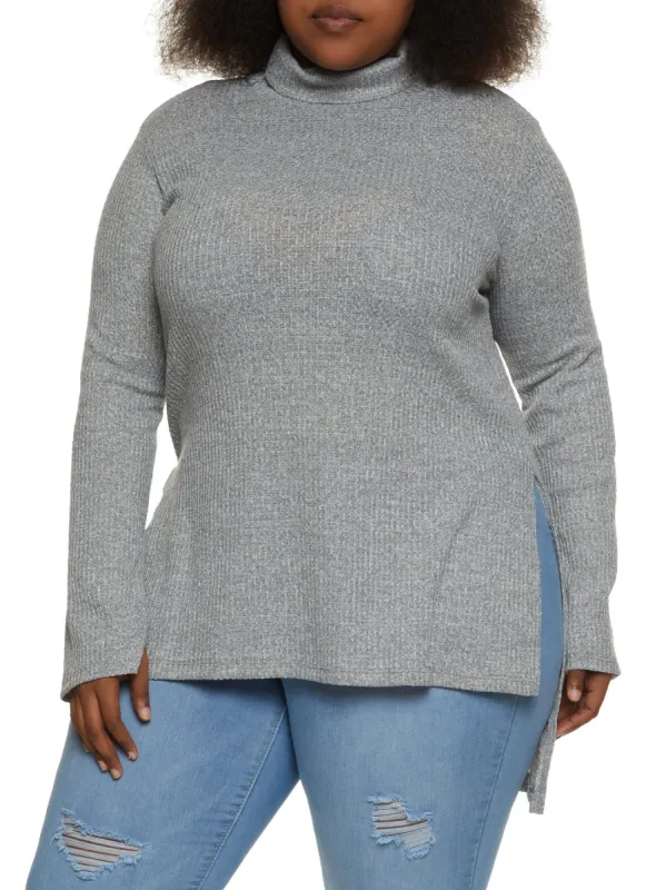 Plus Size Turtleneck High Low Tunic Top sold by Rainbow