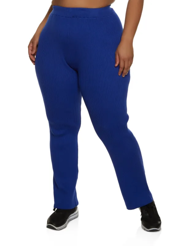 Plus Size Rib Knit Straight Leg Casual Pants sold by Rainbow