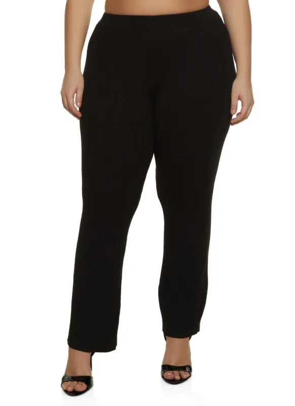 Plus Size Rib Knit Straight Leg Casual Pants sold by Rainbow