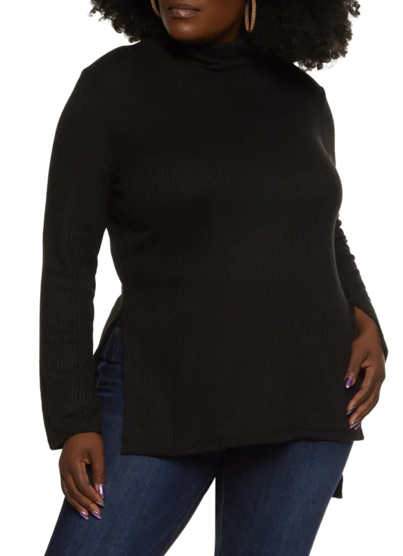 Plus Size Turtleneck High Low Tunic Top sold by Rainbow