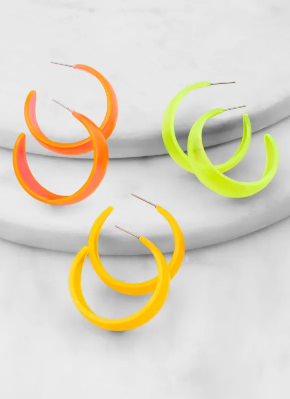 Acrylic Open Hoop Earrings Trio sold by Rainbow