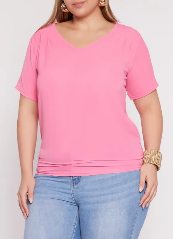Plus Size V Neck Short Sleeve Tee sold by Rainbow