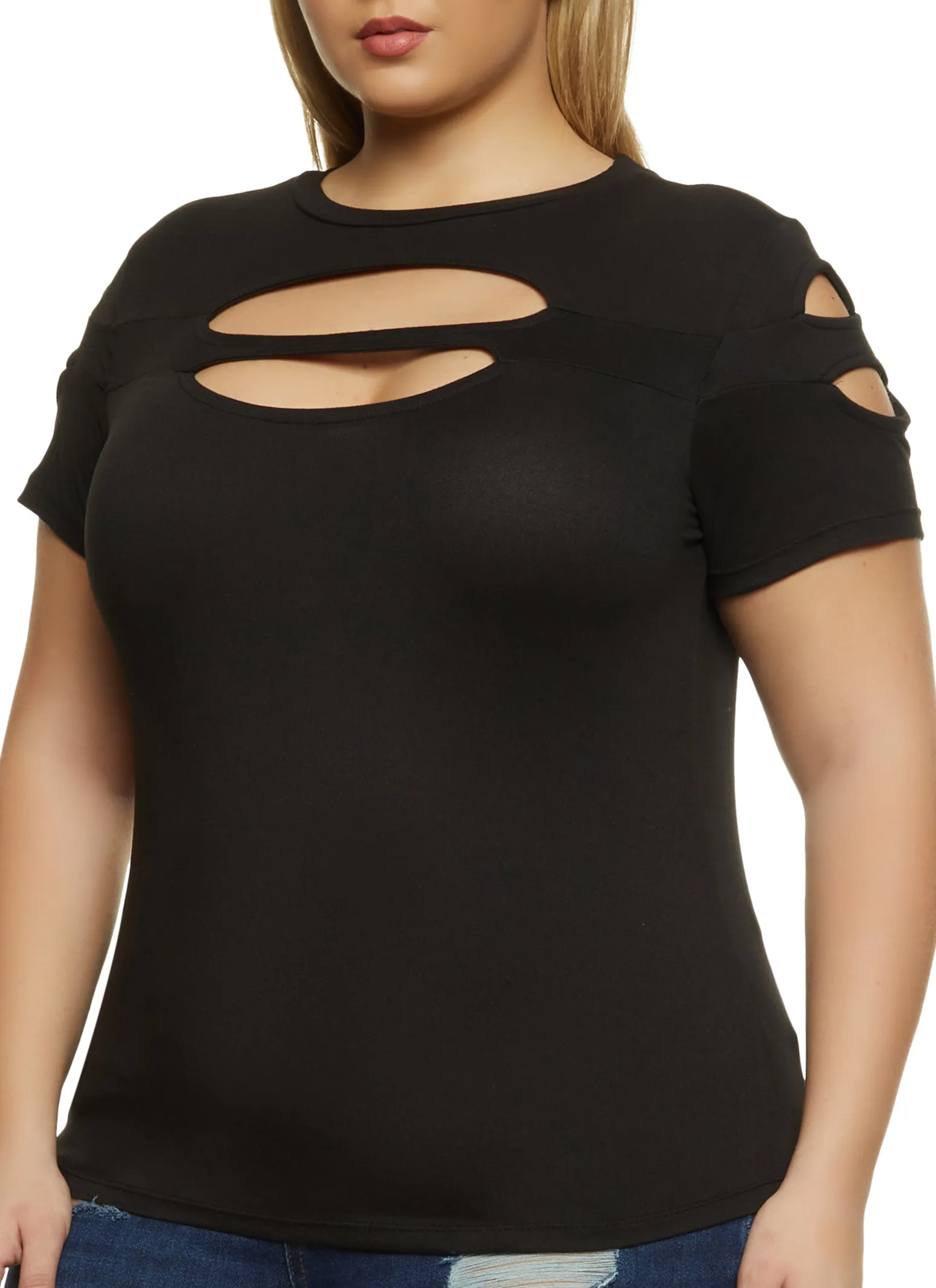 Plus Size Cut Out Crew Neck Tee sold by Rainbow