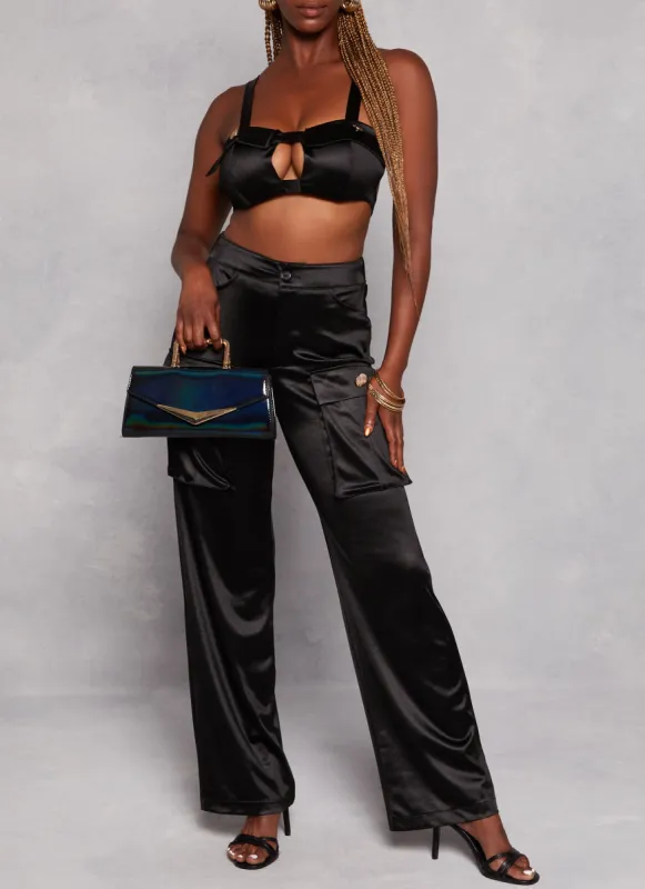 Satin High Waist Cargo Pocket Pants sold by Rainbow