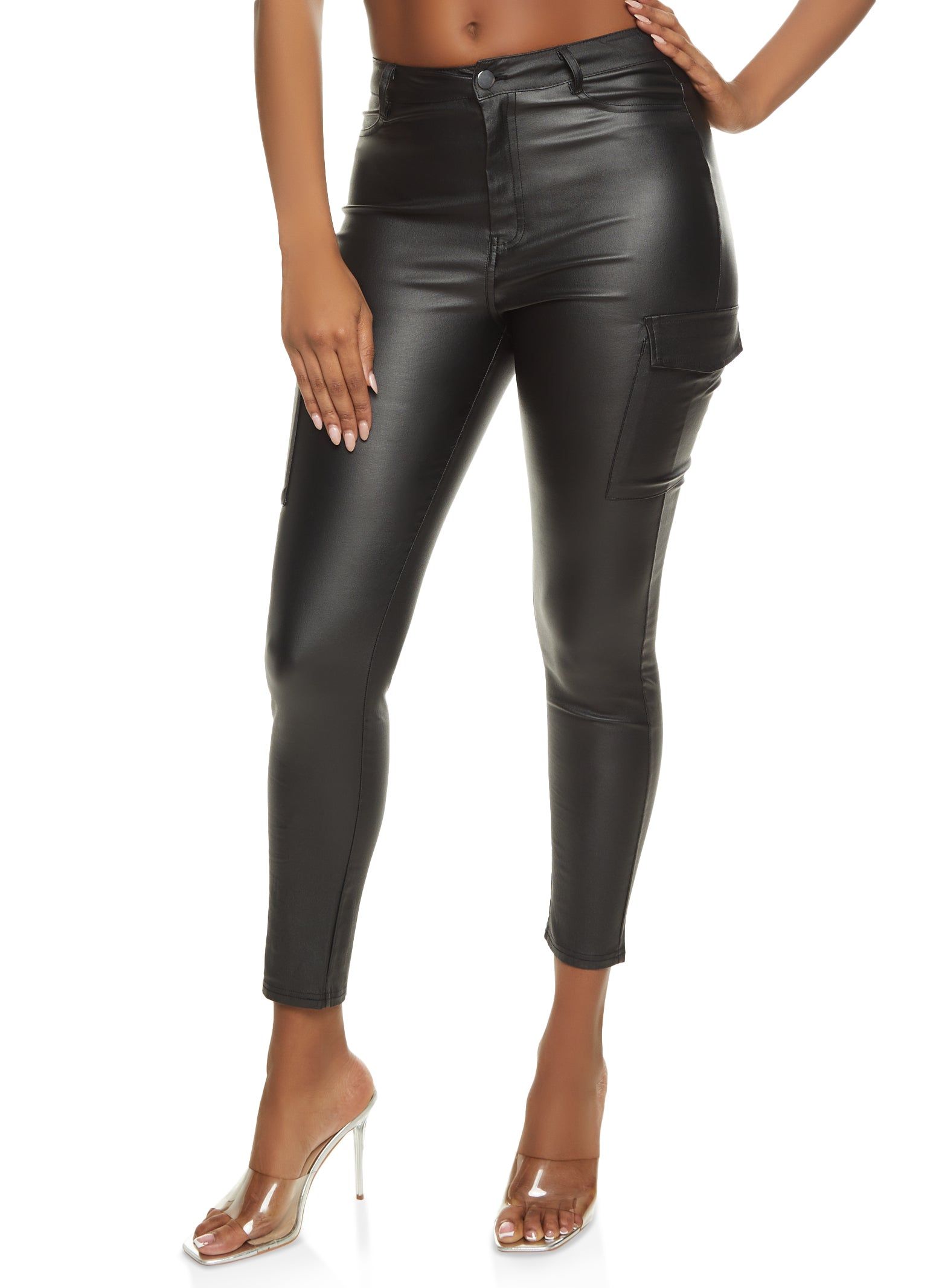 Faux Leather Cargo Pocket Skinny Pants sold by Rainbow