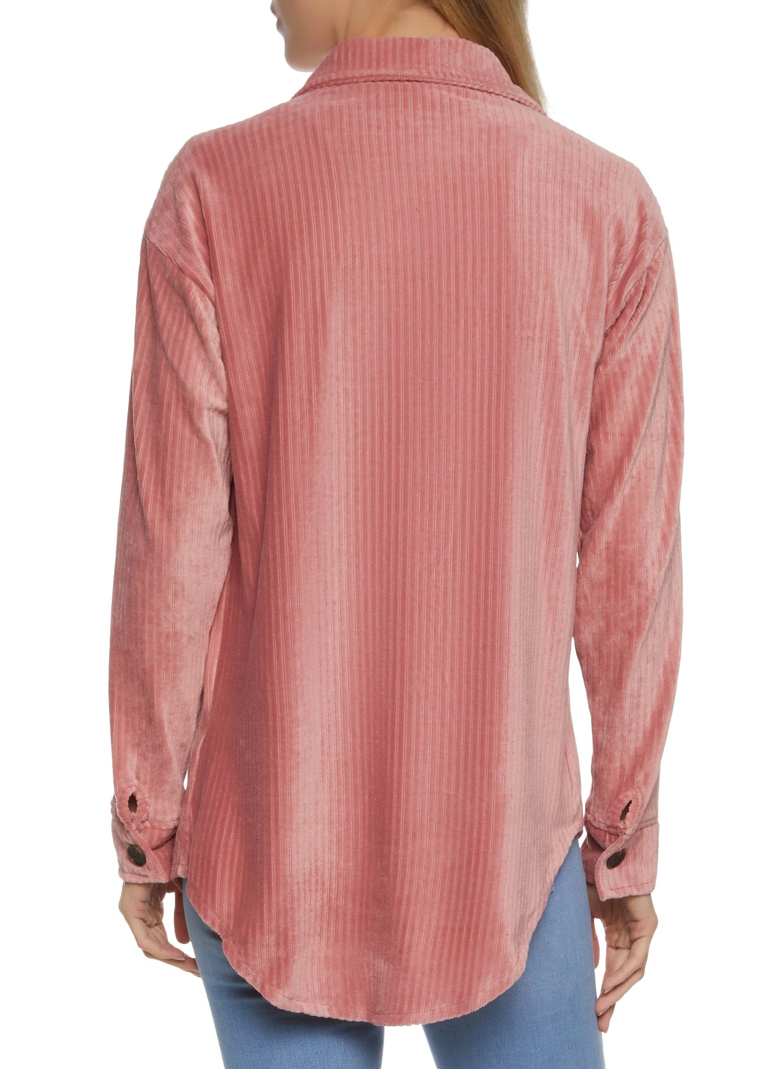 Ribbed Knit Velour Button Front Shirt sold by Rainbow product image thumbnail 2