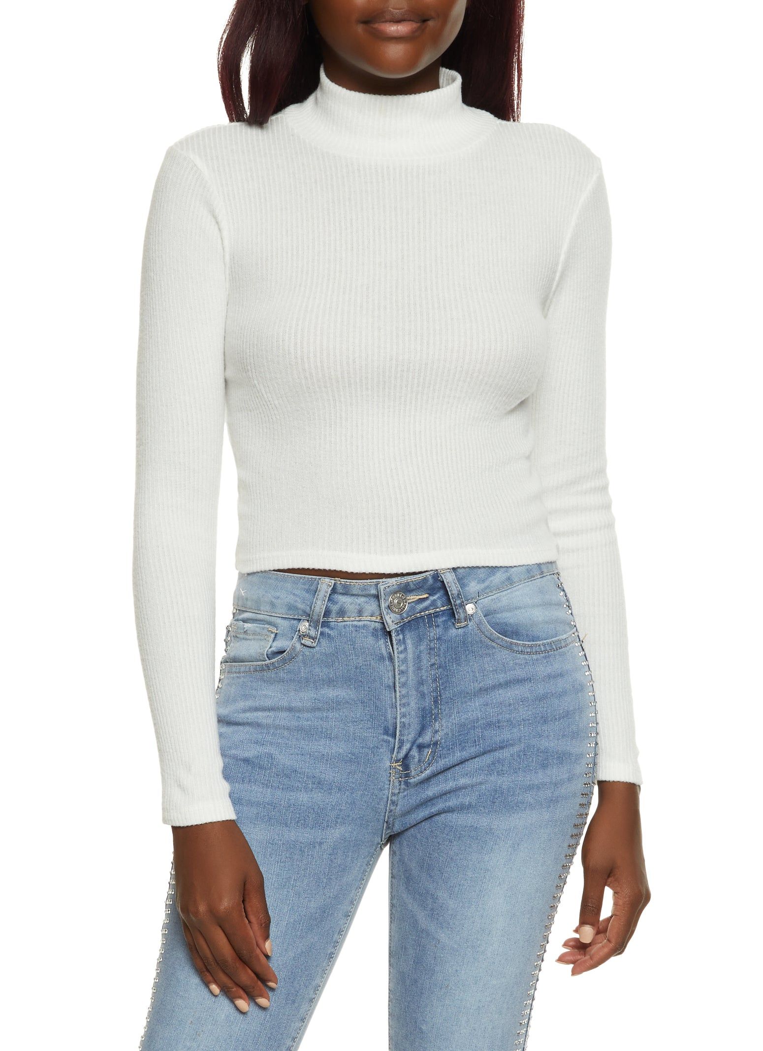 Ribbed Knit Mock Neck Long Sleeve Top sold by Rainbow