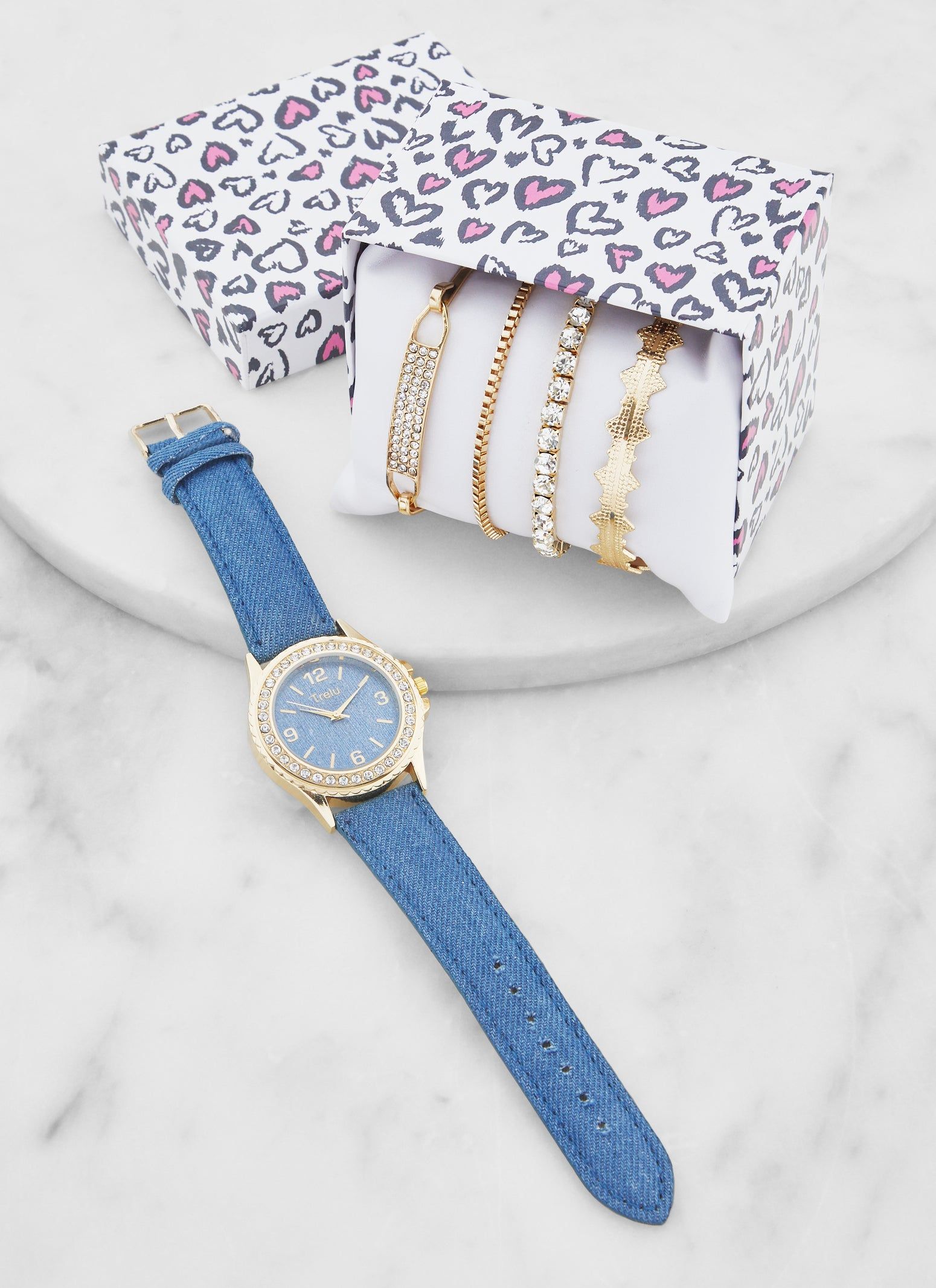 Rhinestone Trim Watch and Assorted Bracelet Set sold by Rainbow