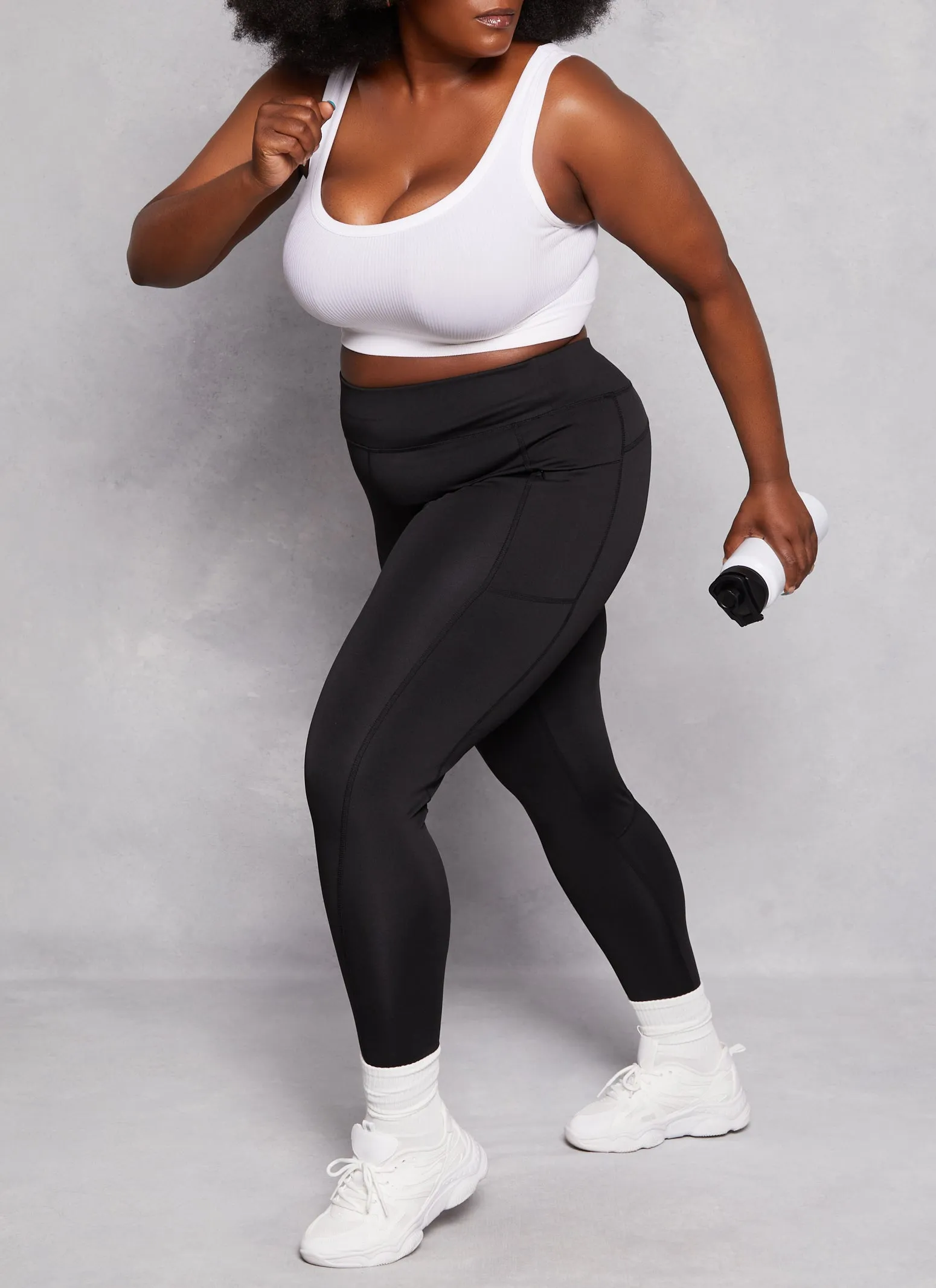 Plus Size High Waist Zip Pocket Leggings sold by Rainbow