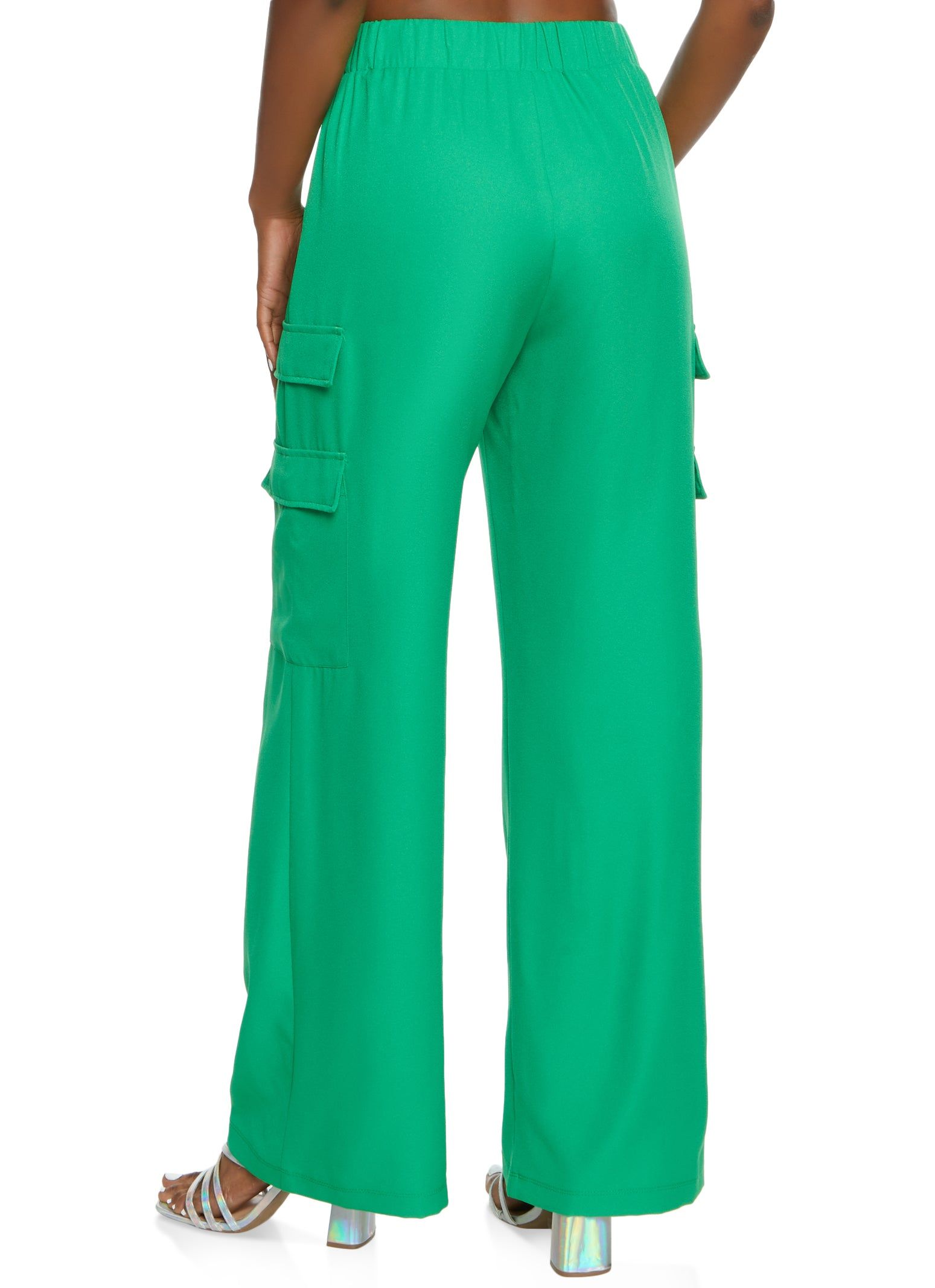 Solid High Waist Wide Leg Cargo Pants sold by Rainbow product image thumbnail 2