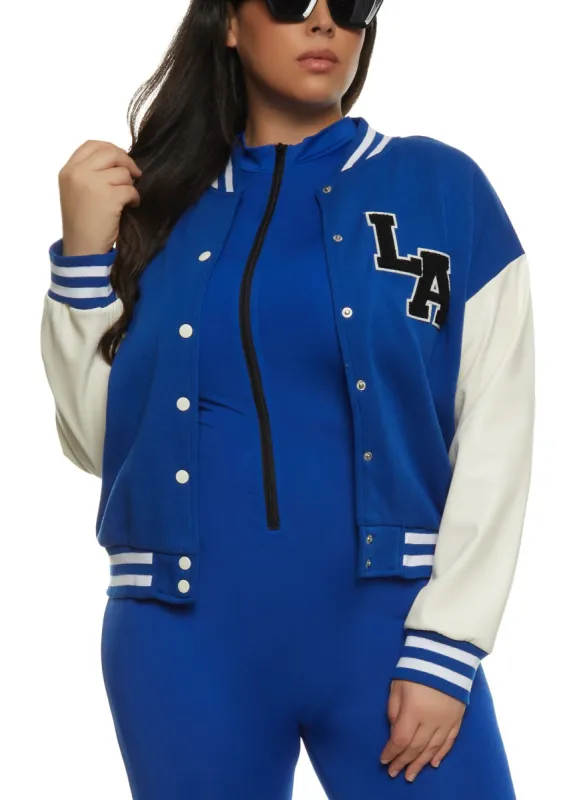 Plus Size Color Block Patch Varsity Jacket sold by Rainbow