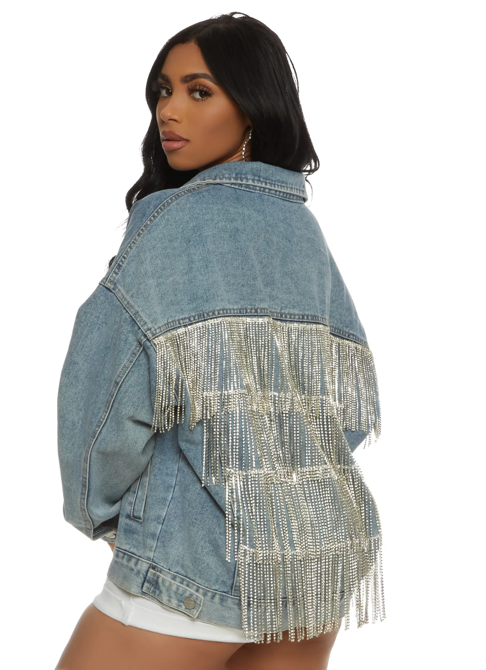 Rhinestone Fringe Denim Jacket sold by Rainbow