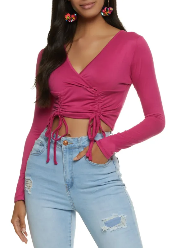 Faux Wrap Ruched Detail Crop Top sold by Rainbow