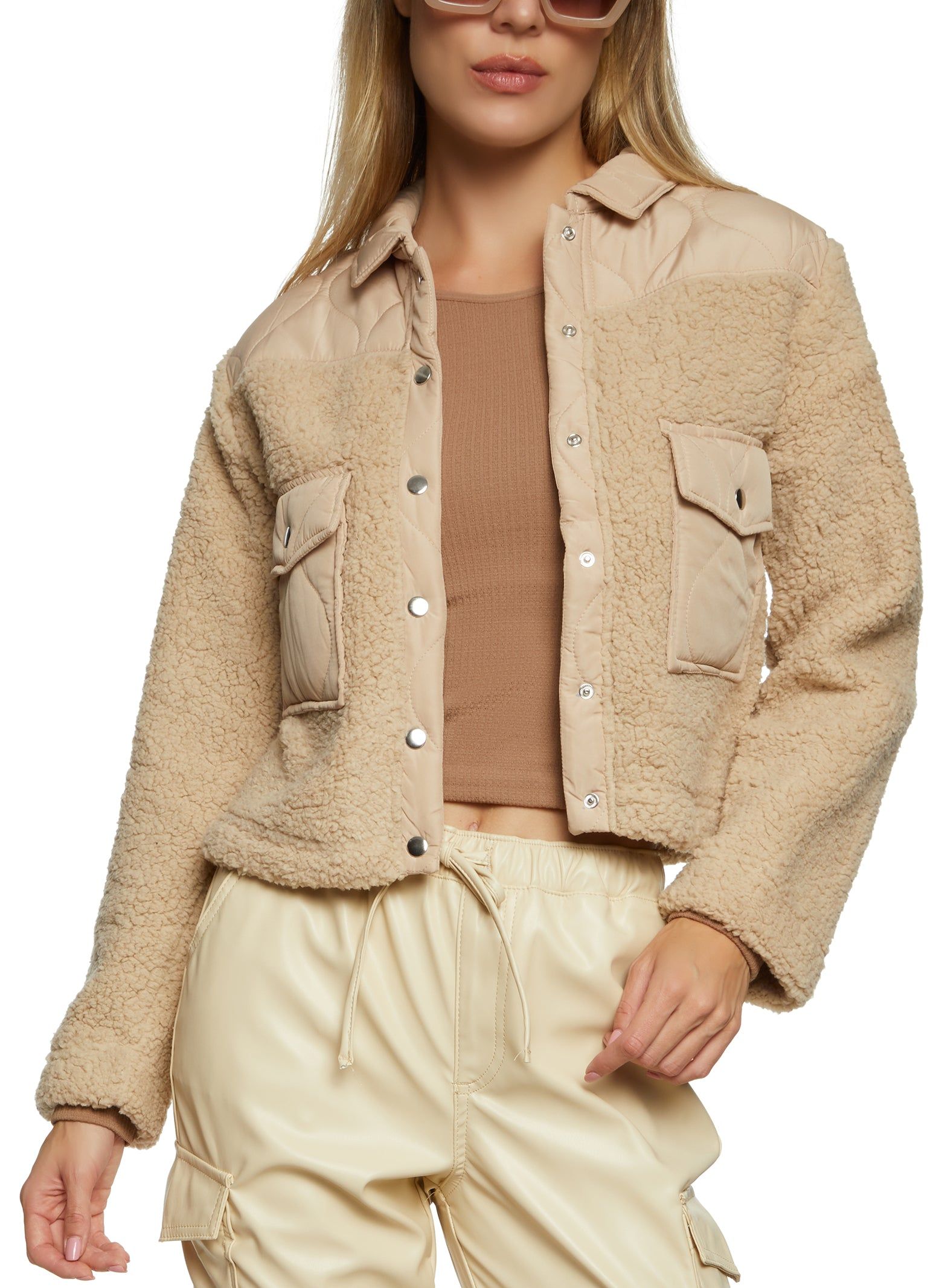 Quilted Sherpa Flap Pocket Jacket sold by Rainbow