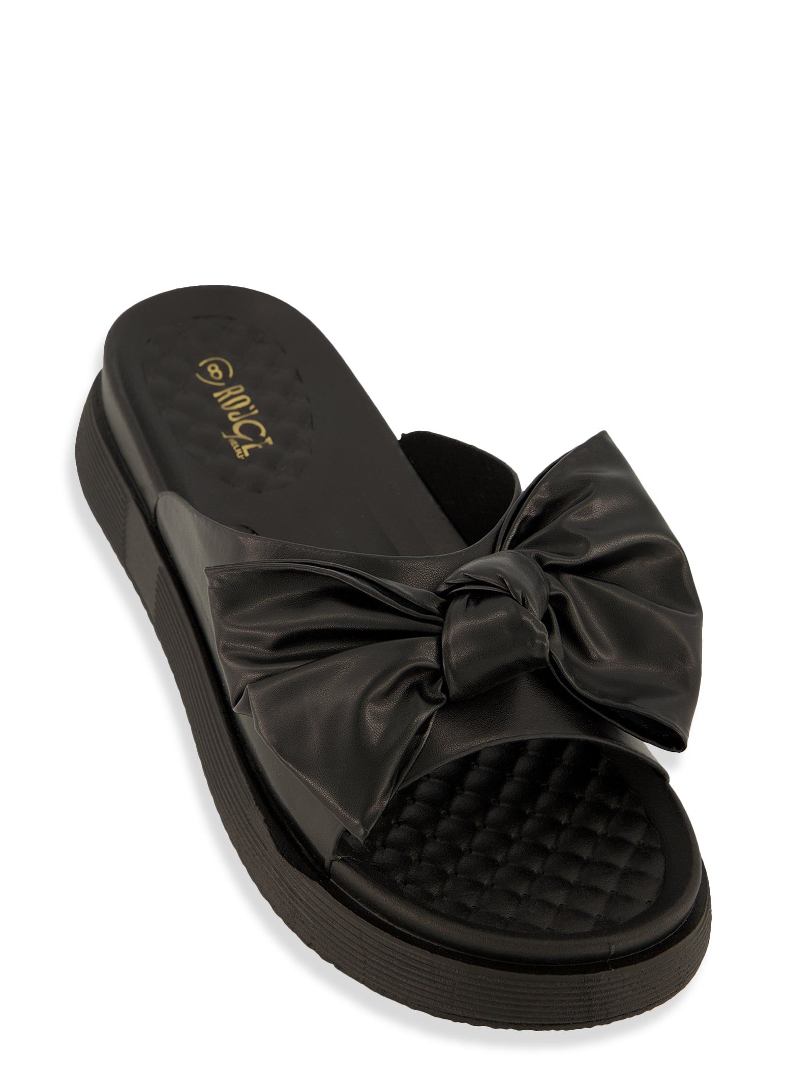Solid Bow Tie Band Slide Sandals sold by Rainbow