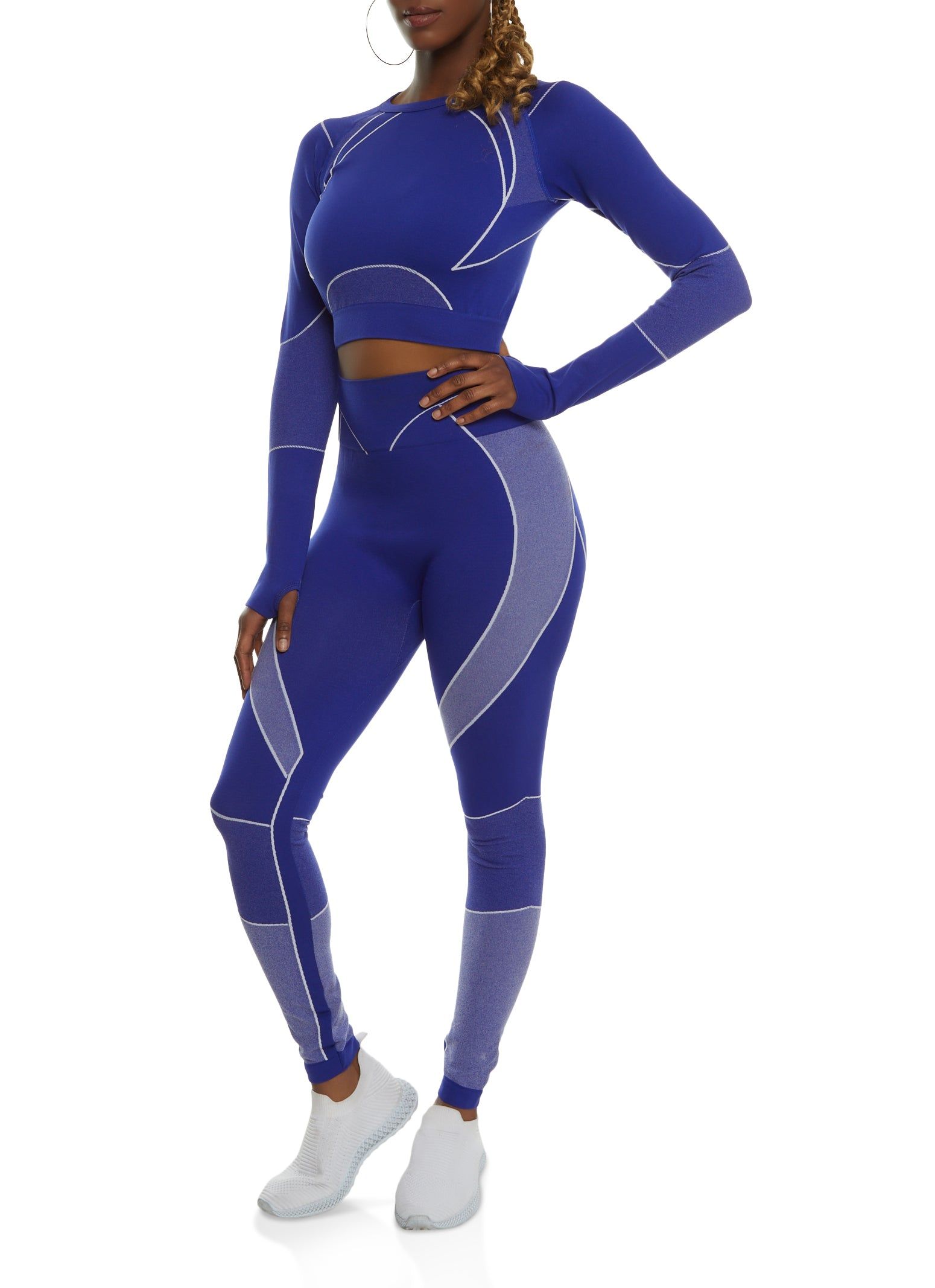 Seamless Contrast Trim Long Sleeve Crop Top sold by Rainbow product image thumbnail 2