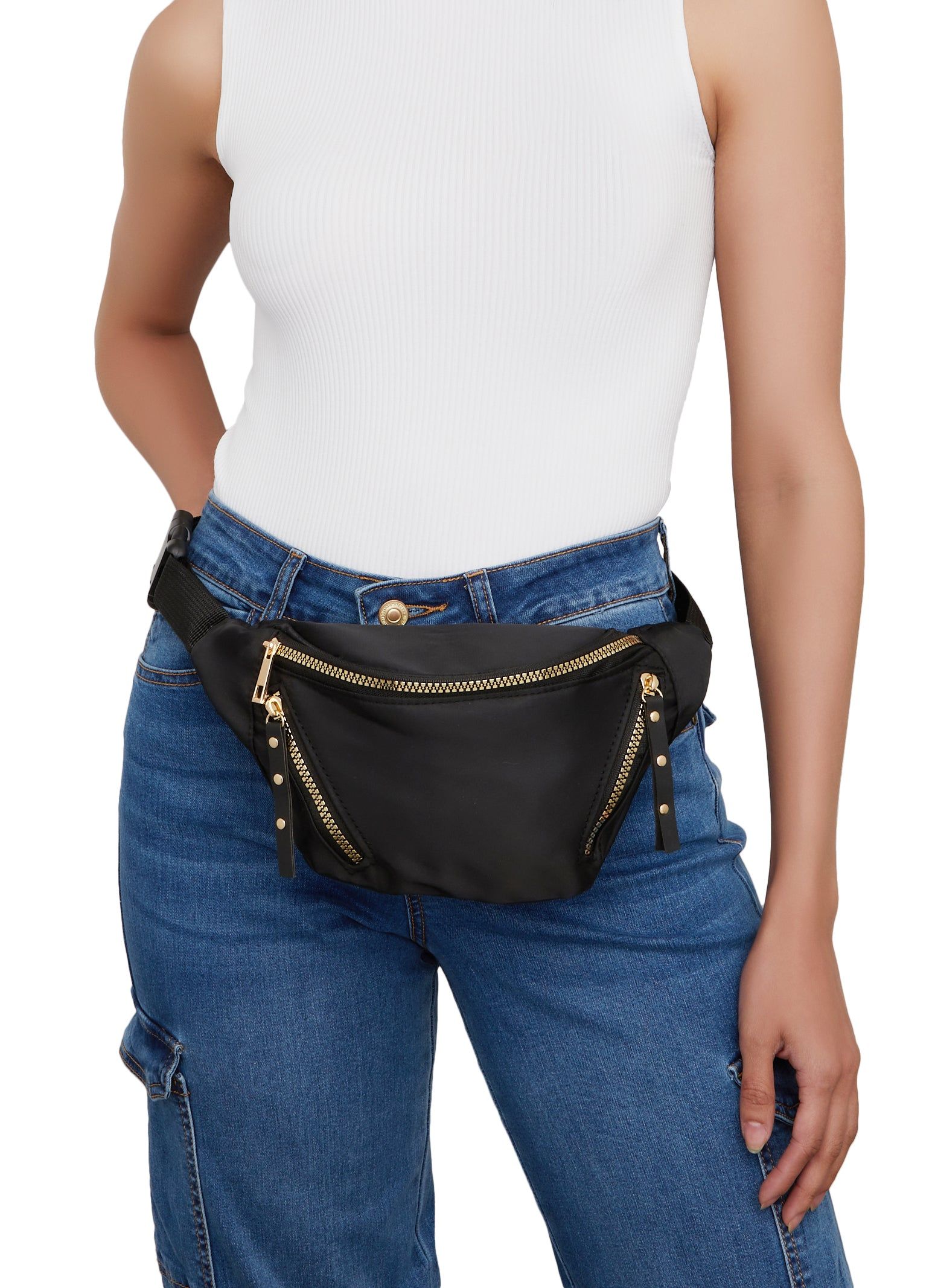 Nylon Zipper Detail Fanny Pack sold by Rainbow