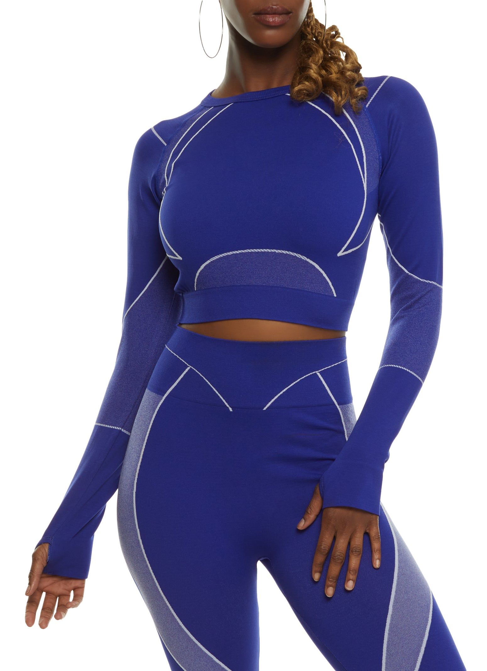 Seamless Contrast Trim Long Sleeve Crop Top sold by Rainbow