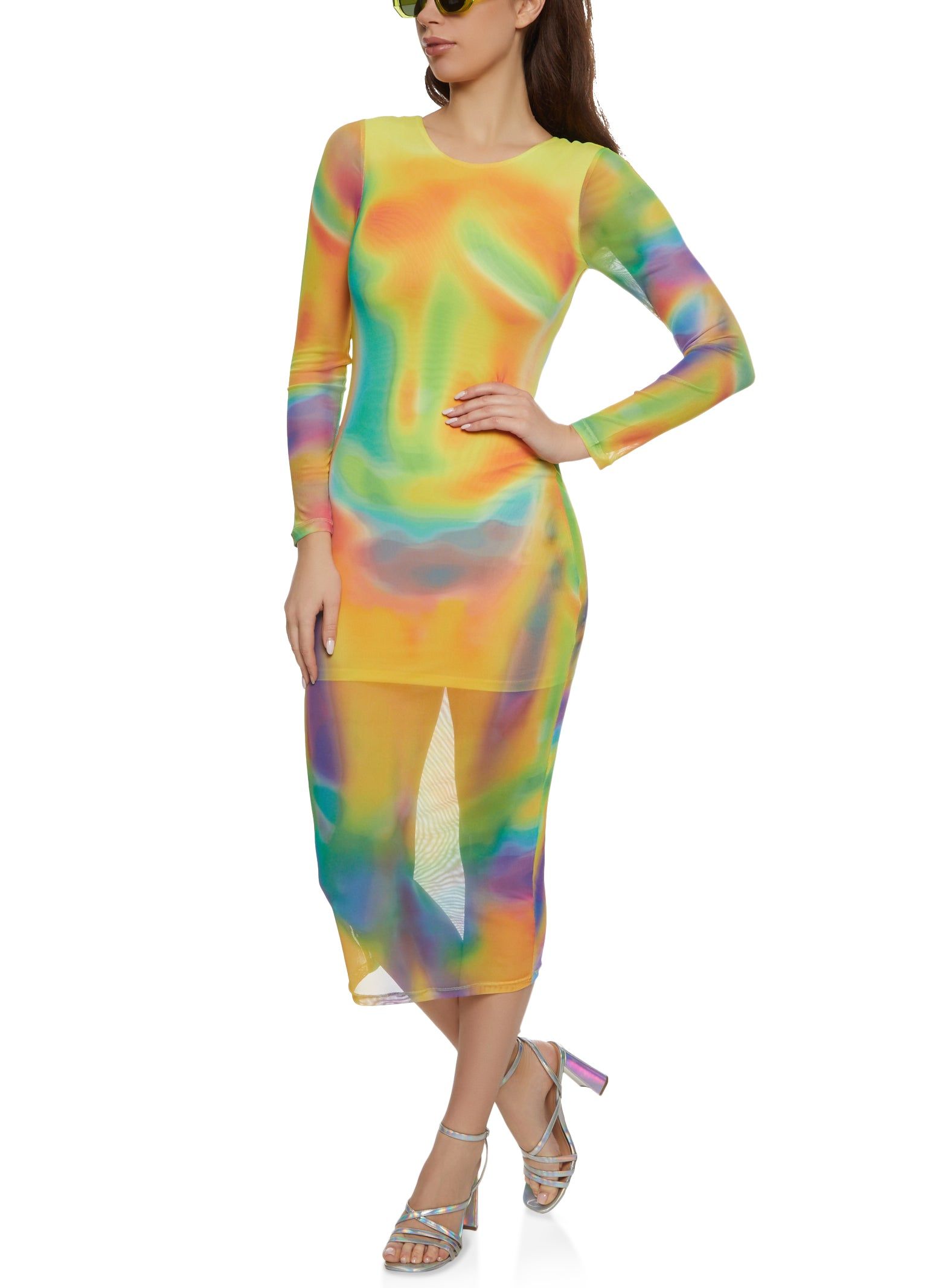 Mesh Printed Long Sleeve Maxi Dress sold by Rainbow product image thumbnail 3